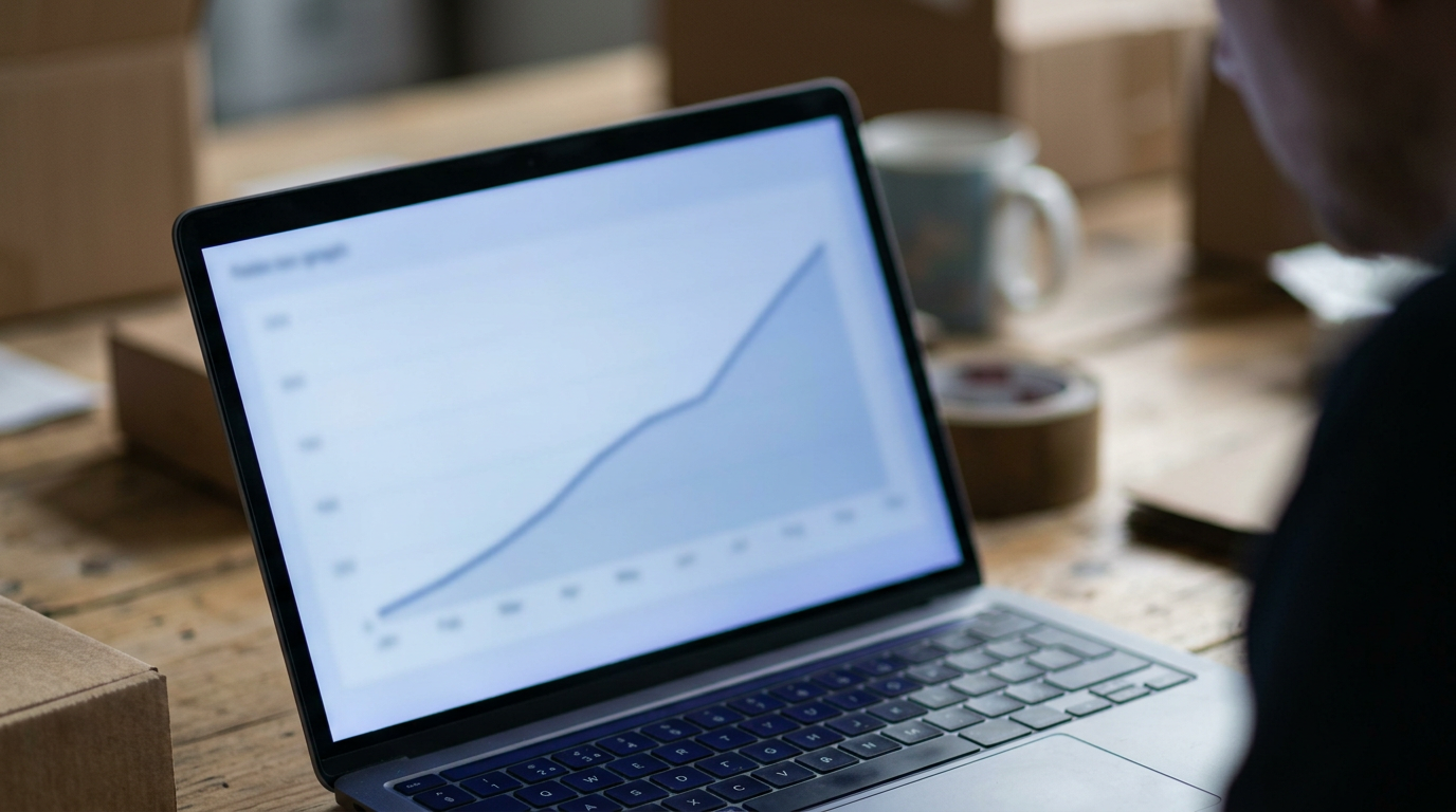 Ecommerce growth data on a laptop screen