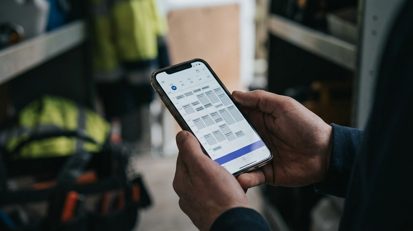 Electrician checking enquiries on their phone
